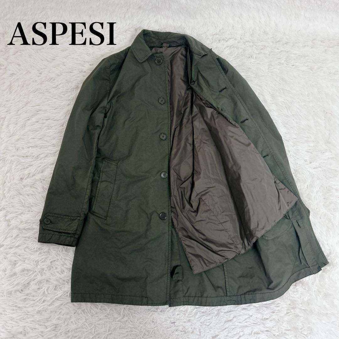 【美品】アスペジ　ライナー付き　ステンカラーコート　カーキ　ロング　M程度