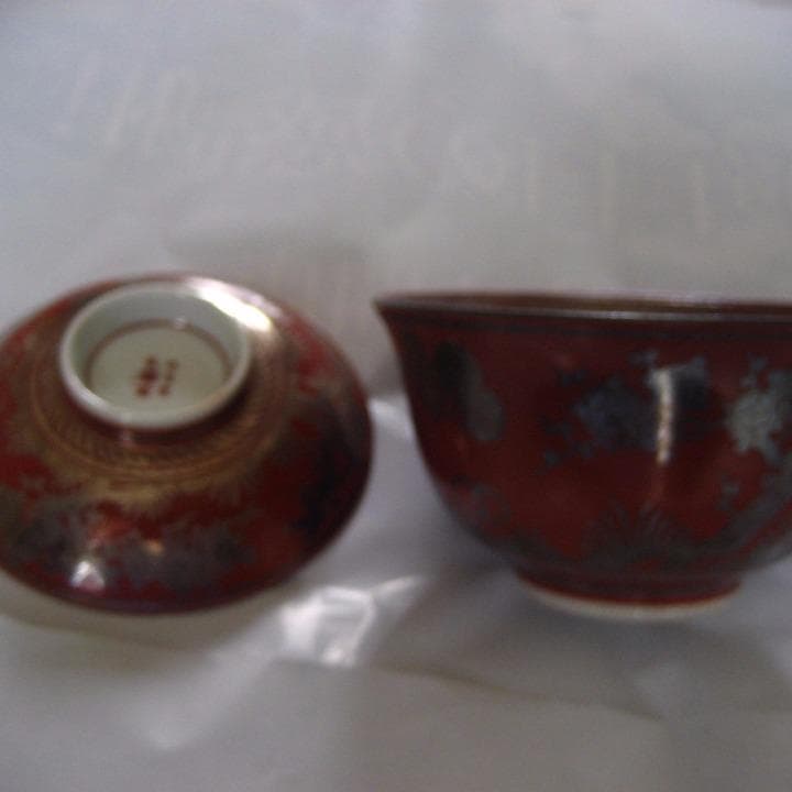 銀欄手の茶碗と蓋のセットが２セット、有田焼　江戸時代　ARITAYAKI