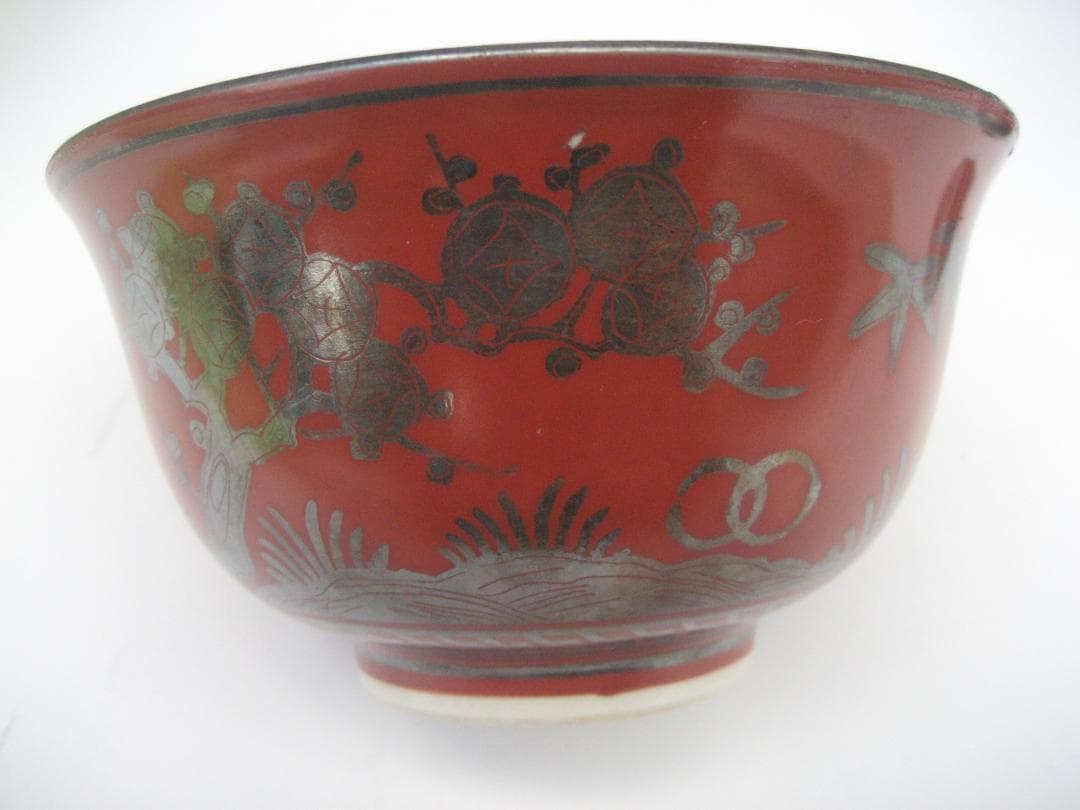 銀欄手の茶碗と蓋のセットが２セット、有田焼　江戸時代　ARITAYAKI