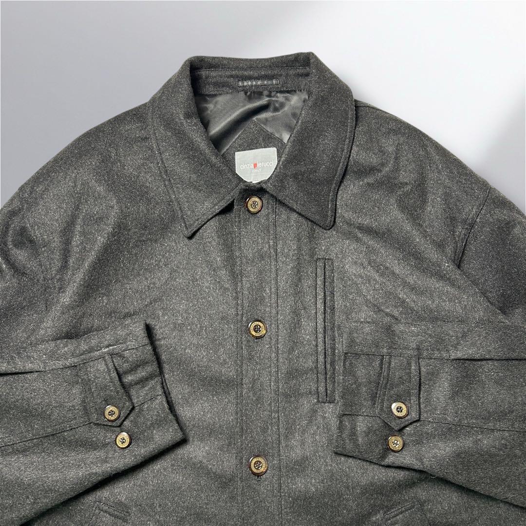 カシミアステンカラーコート　L ハーフ丈　ブラック　Aライン　イタリア製生地