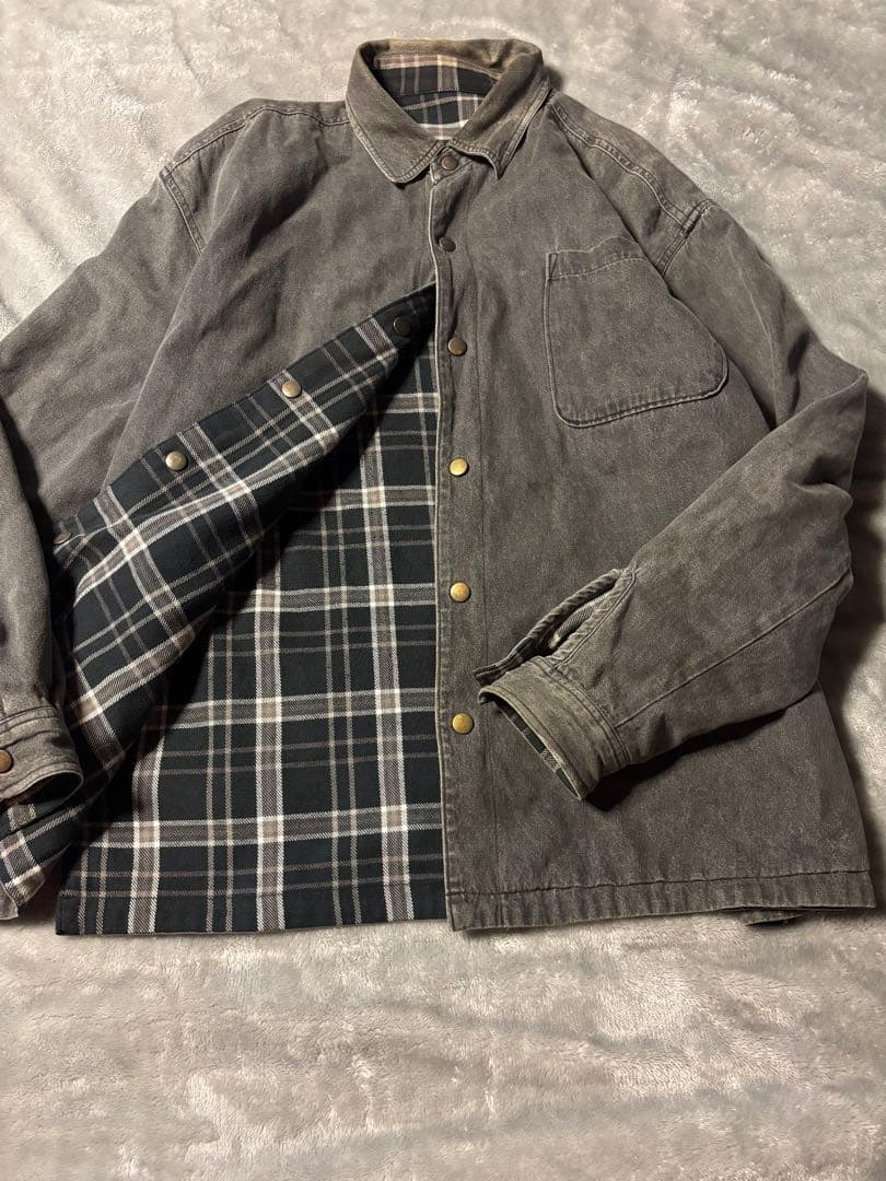 90s ブラックデニム 黒チェック ネルシャツ リバーシブル シャツ レア 黒