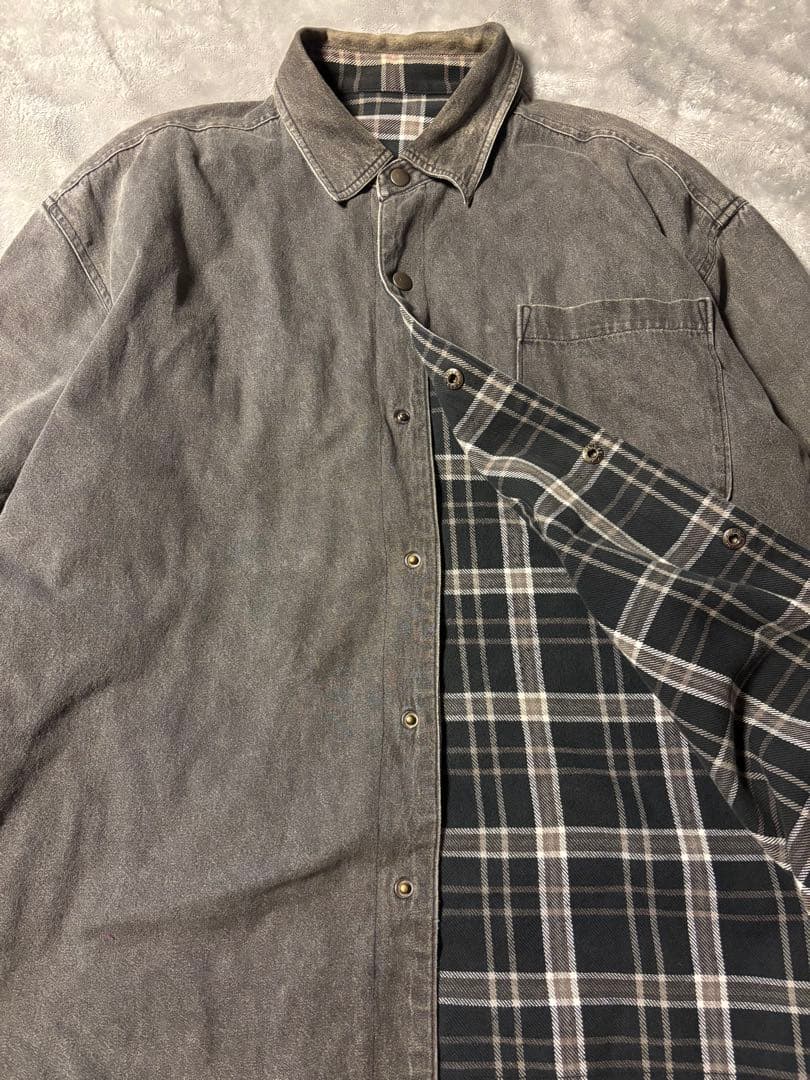 90s ブラックデニム 黒チェック ネルシャツ リバーシブル シャツ レア 黒