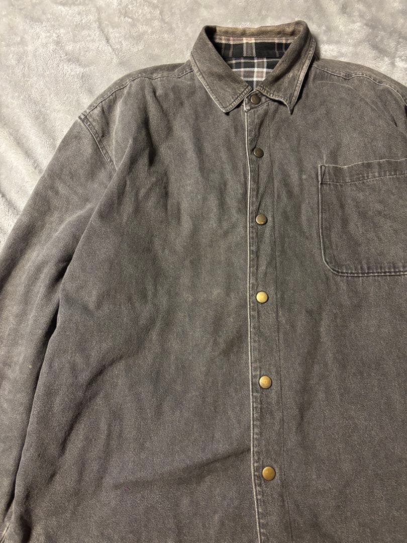 90s ブラックデニム 黒チェック ネルシャツ リバーシブル シャツ レア 黒