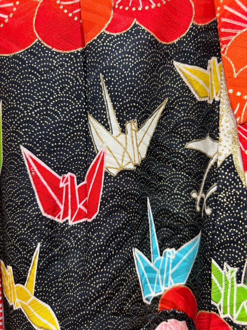 アンティーク着物　七五三　着物　折り鶴　前櫛セット