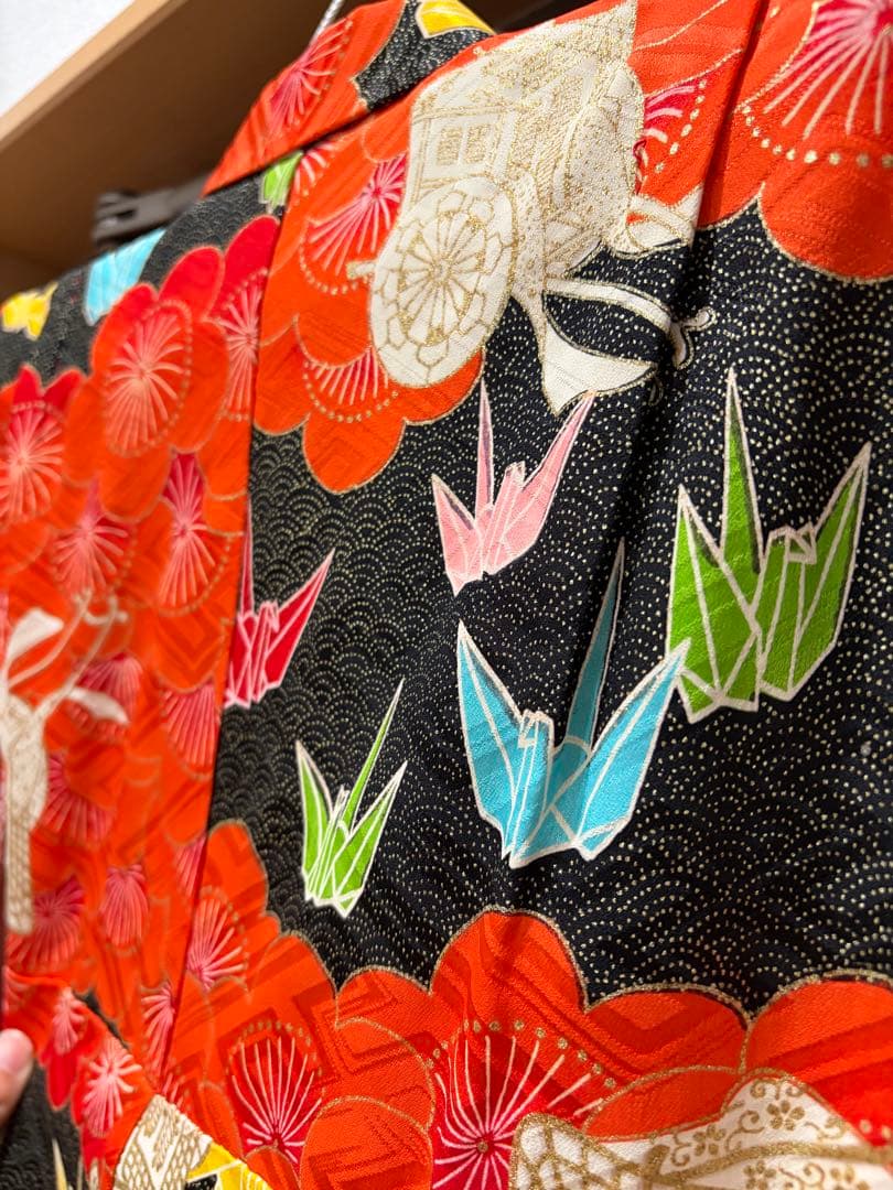 アンティーク着物　七五三　着物　折り鶴　前櫛セット