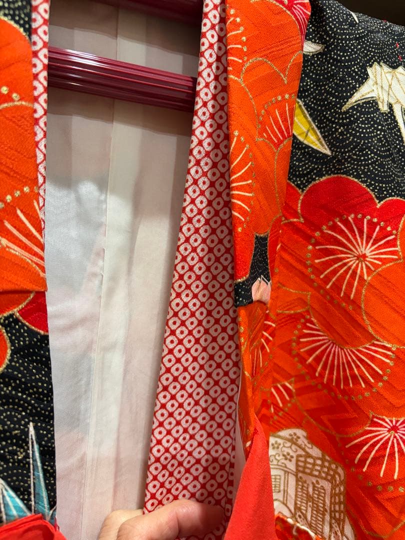 アンティーク着物　七五三　着物　折り鶴　前櫛セット