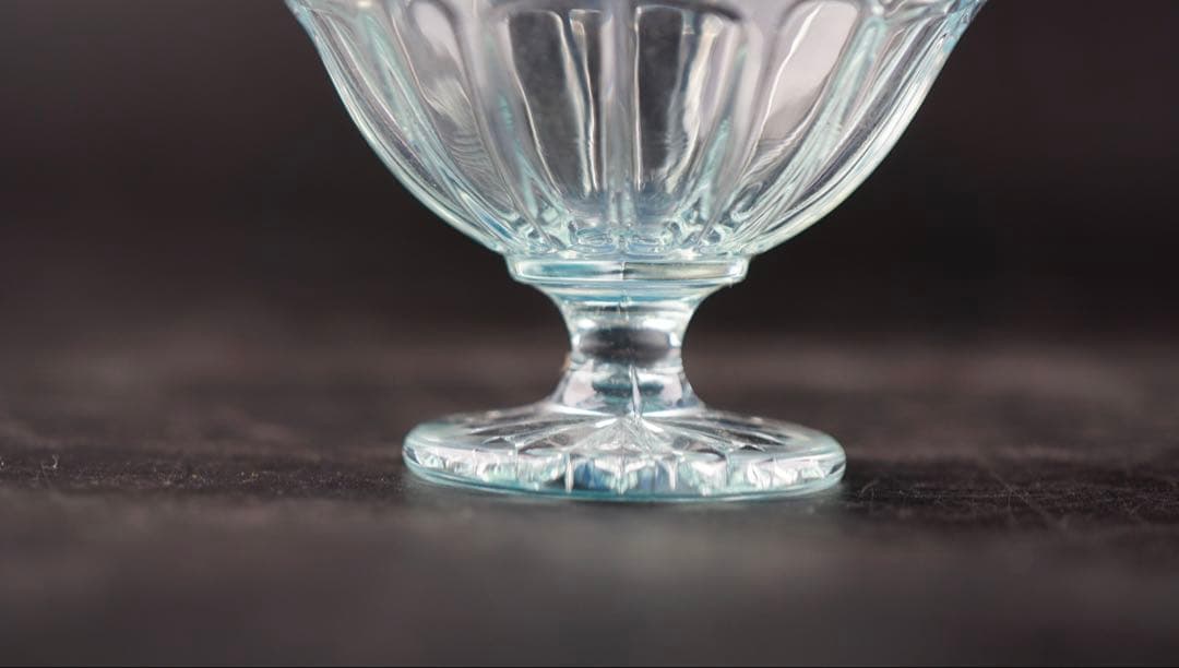 廣田ガラス アンティーク 雪の花 ミニアイスクリーム ブルー 5脚セット