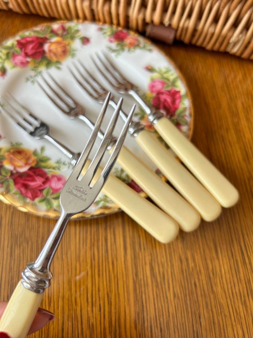 英国　ヴィンテージ　デザートフォーク　ケーキフォーク　ティーフォーク　5本