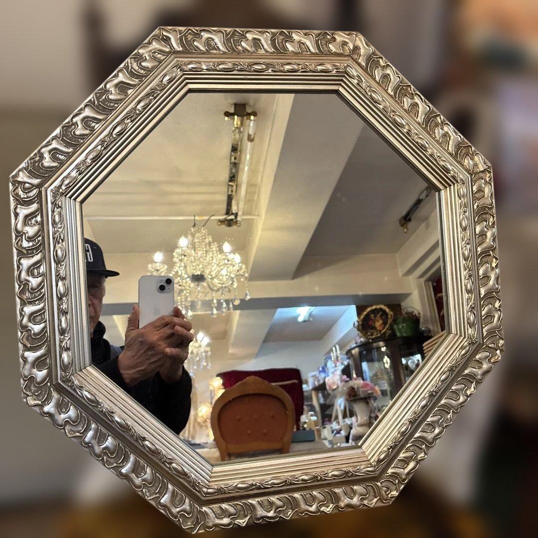 ロココ調装飾　八角形ミラー