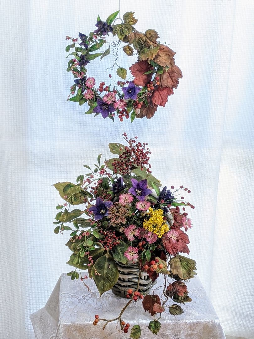 アートフラワー❁秋の花のアレンジメント❁染花布花❁希少価値❁ハンドメイド