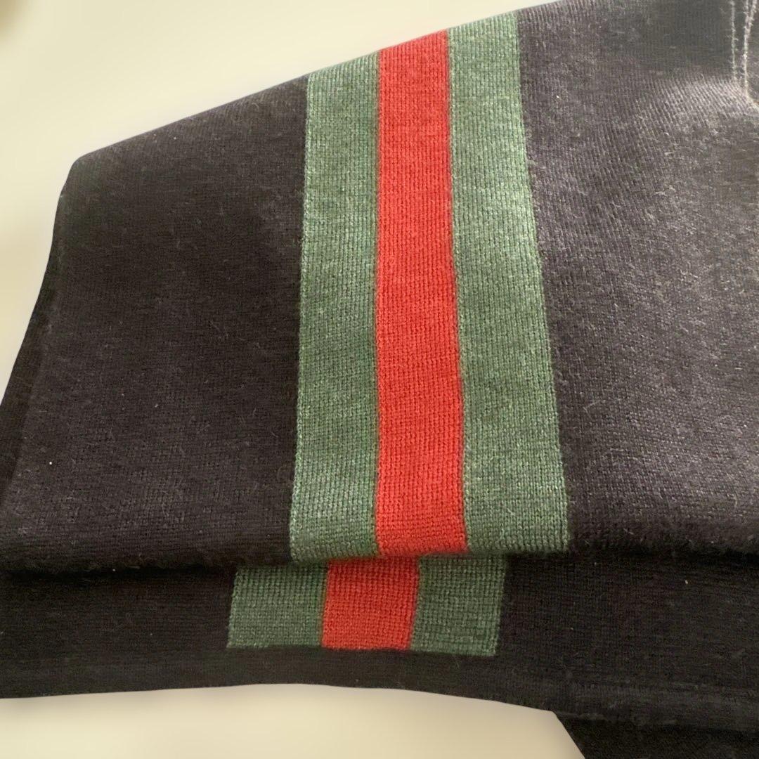 美品 グッチ マフラー シェリーライン シルク混 ウール ブラック ストライプ