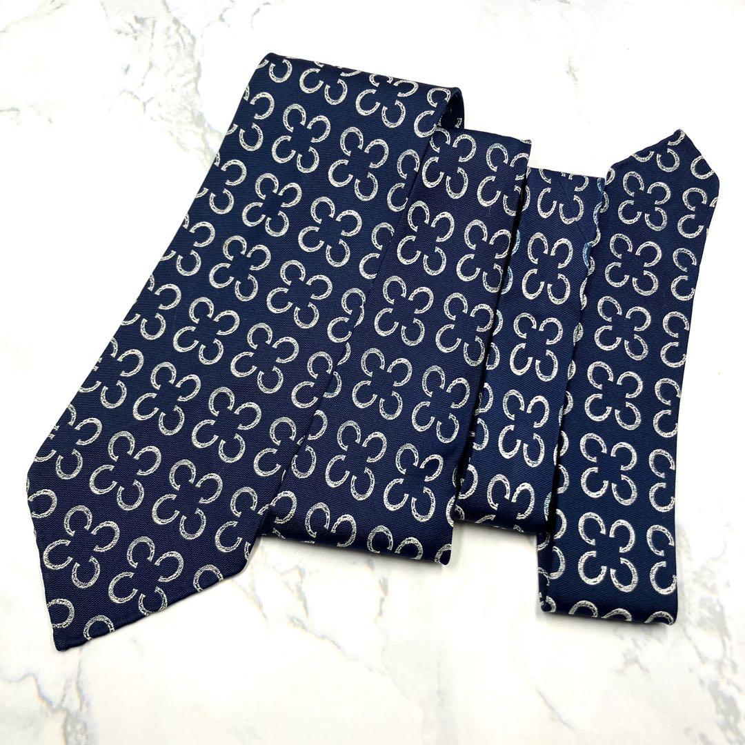 ◆美品◆HERMES エルメス ネクタイ 紺色 ていてつ柄 オシャレ