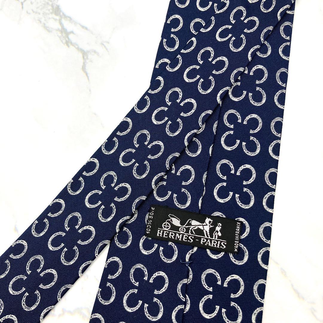 ◆美品◆HERMES エルメス ネクタイ 紺色 ていてつ柄 オシャレ