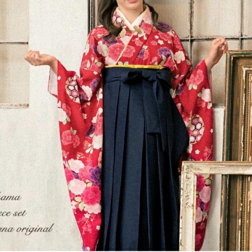 arisana 袴セット 卒業式 小学生 160 赤着物×紺袴 簡単着付け