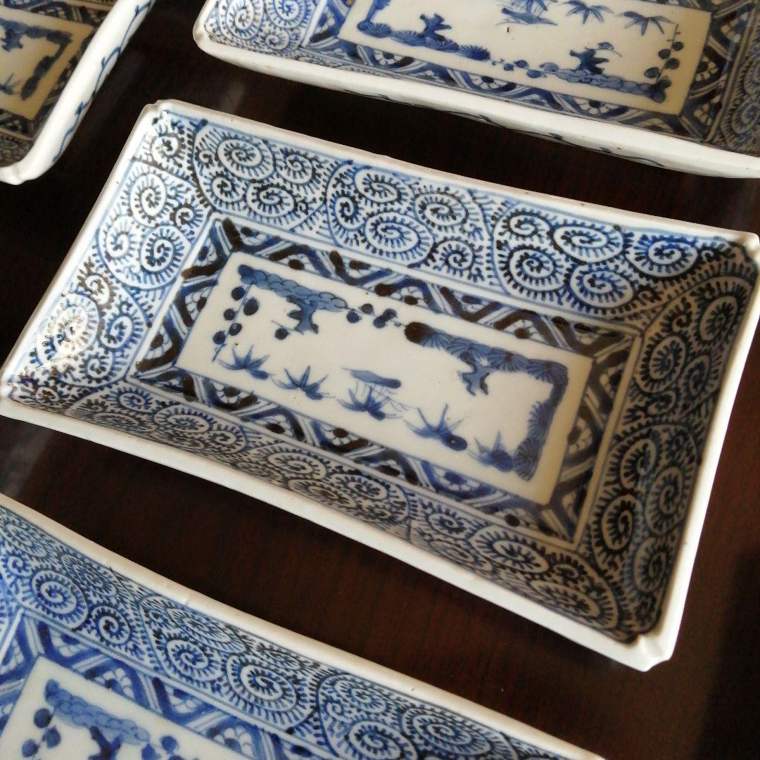 古伊万里　大明成化年製　染付蛸唐草長皿　10枚　19.5cm　江戸後期