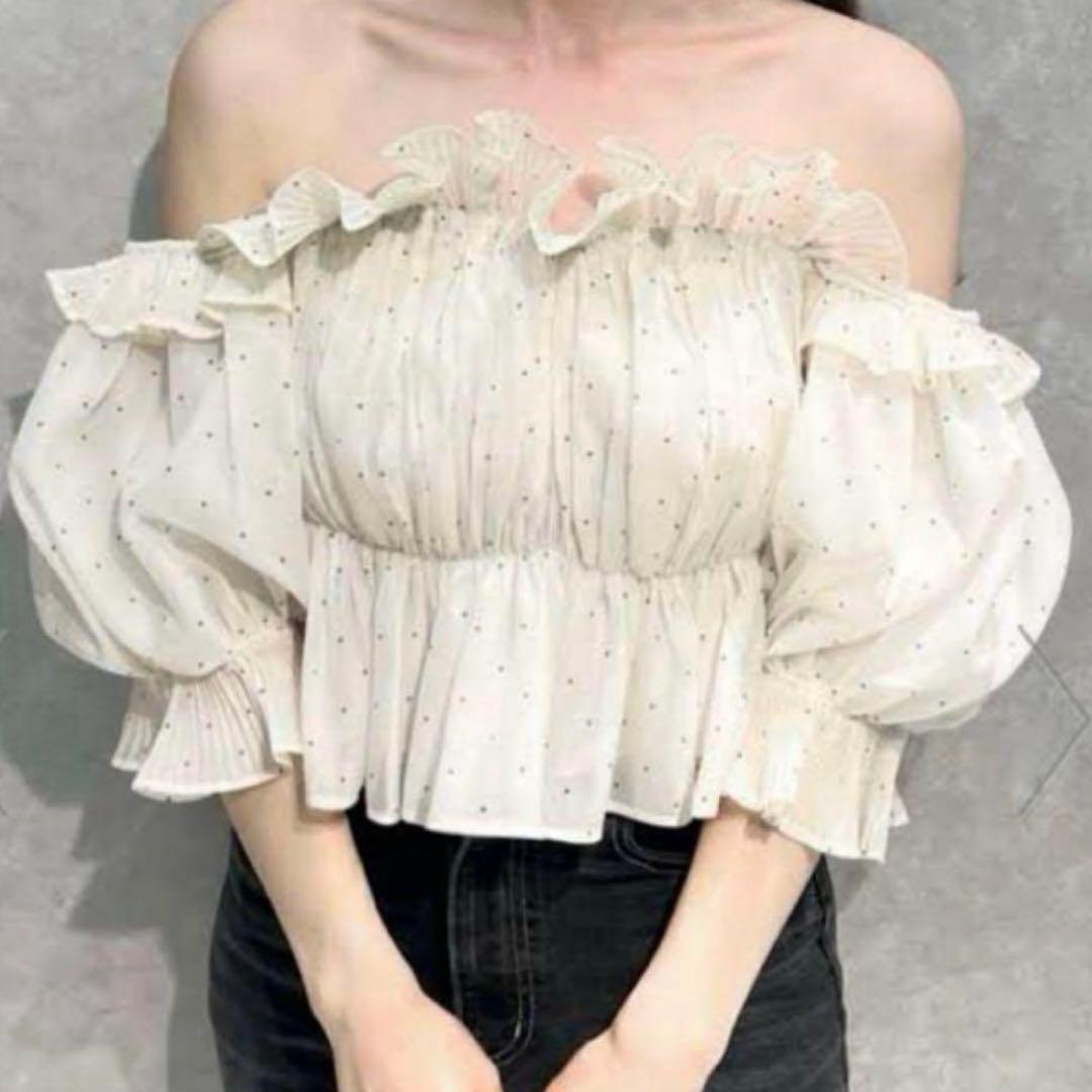 snidel Sustainable ギャザーオフショルブラウス　dot