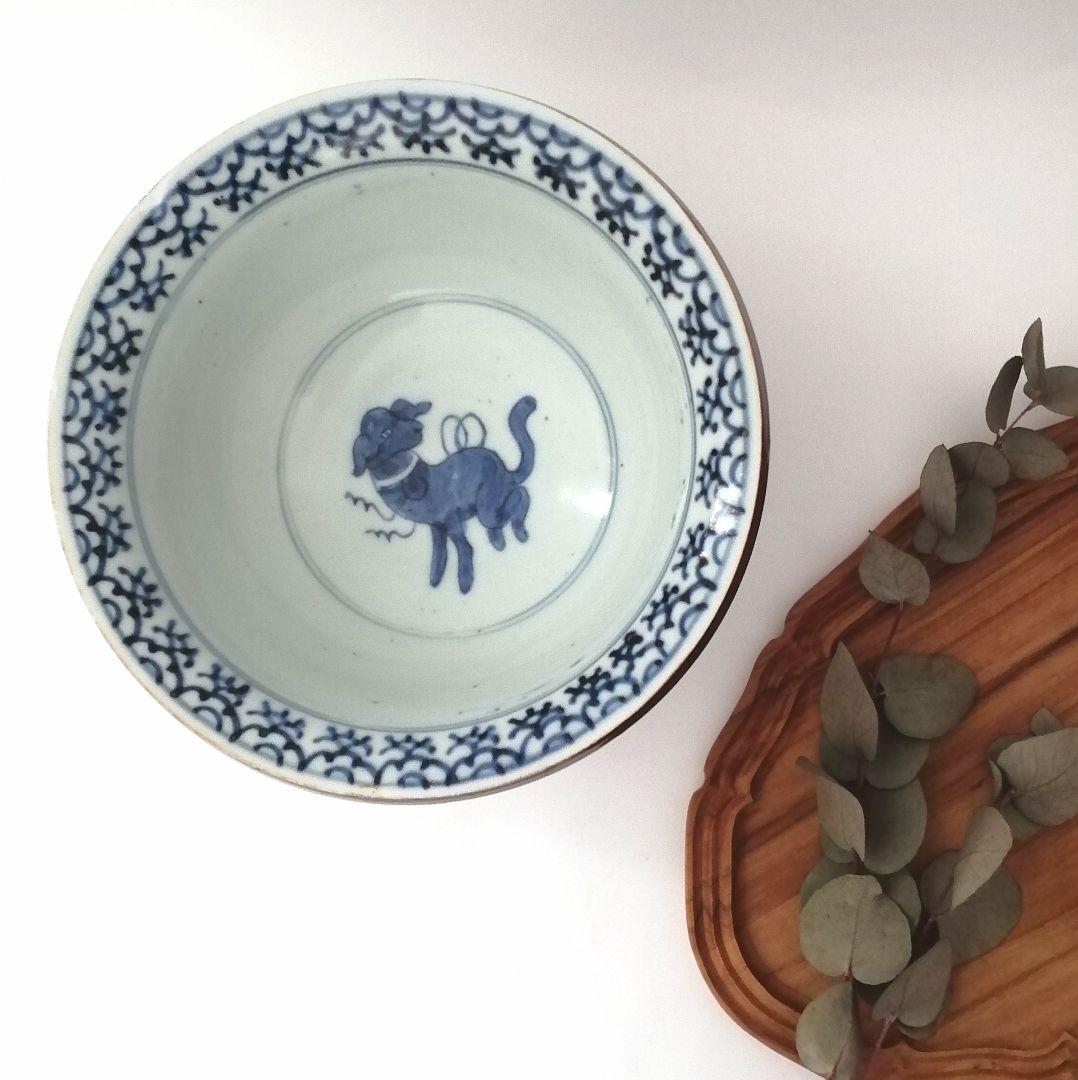 古伊万里　染付　洋犬図　鉢