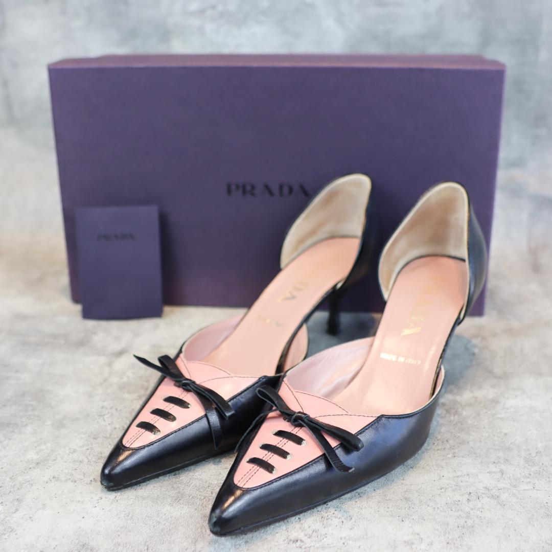 PRADA レザー リボンデザイン パンプス ヒール レディース