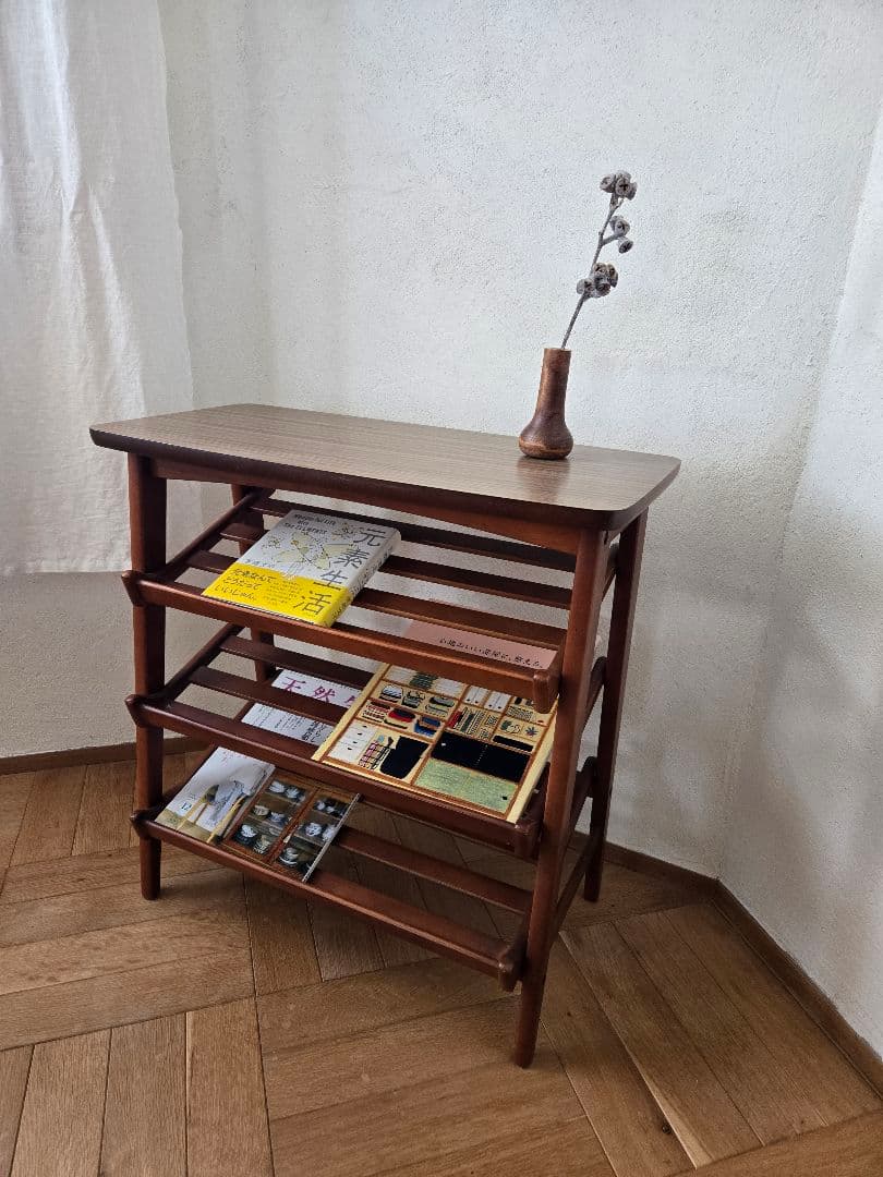 オールドカリモク木製 3段ラック マガジンラック 飾り棚 収納棚 ブラウン