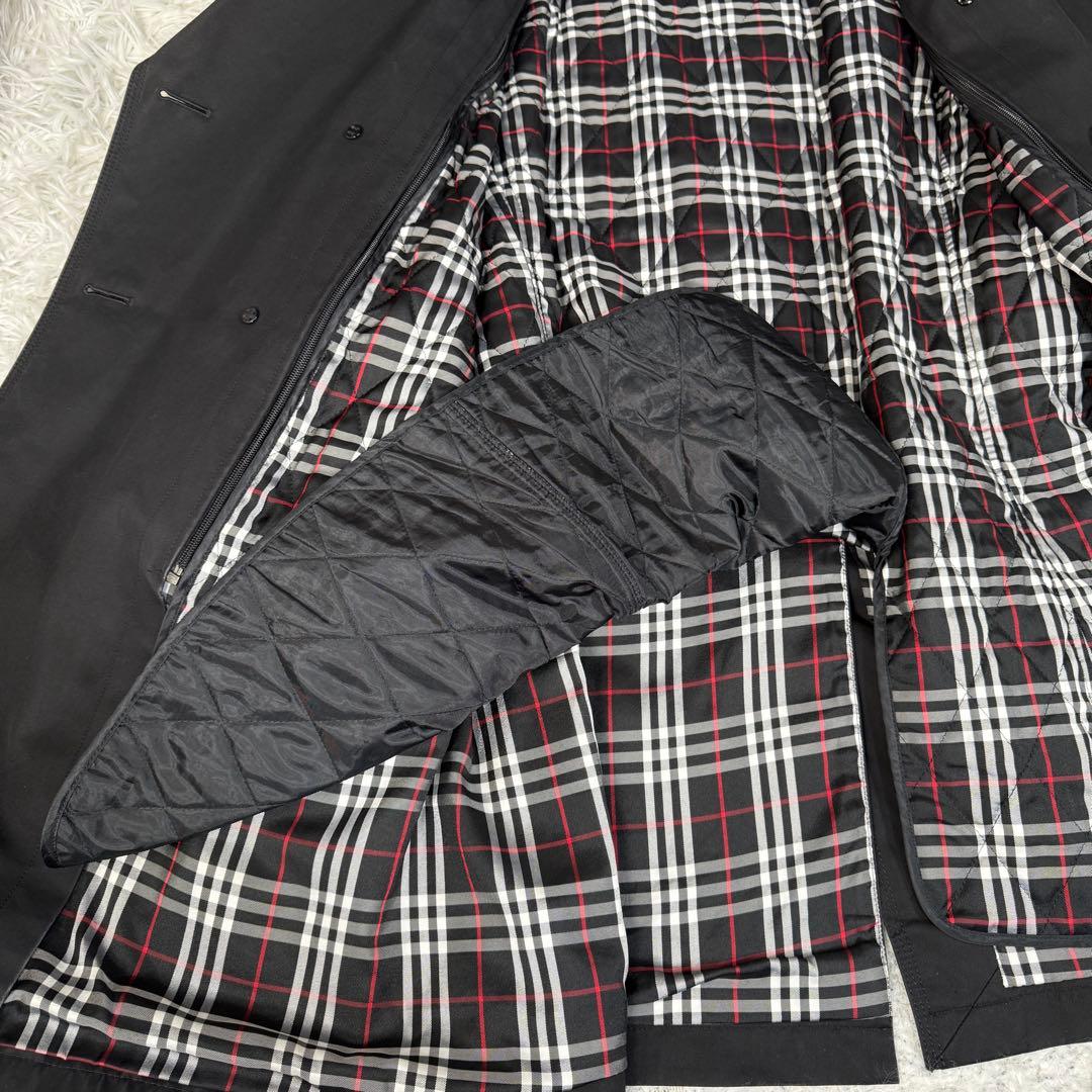 バーバリーブラックレーベル ライナー付 ノバチェック トレンチコート 黒 XL