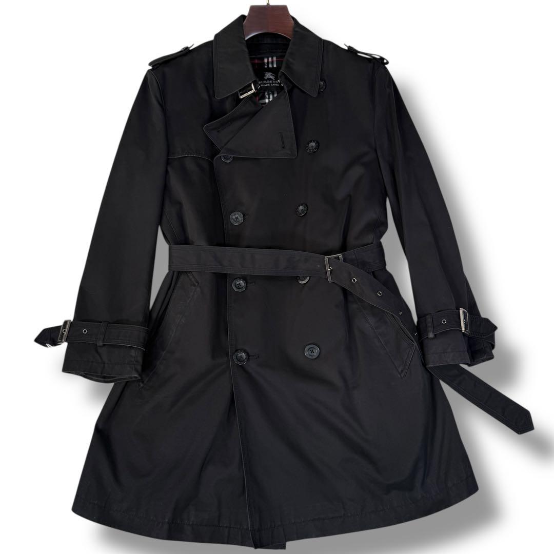 バーバリーブラックレーベル ライナー付 ノバチェック トレンチコート 黒 XL