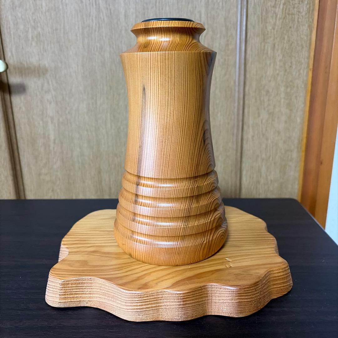 屋久杉　アリヨシ民芸　木製円筒形花瓶と台座