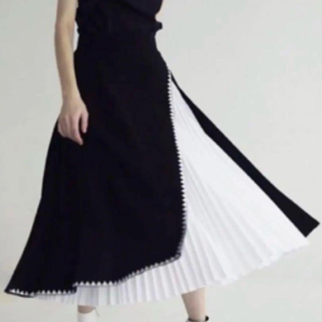 人気✨シートーキョー　ナタリーアシンメトリープリーツスカートバイカラーモノトーン