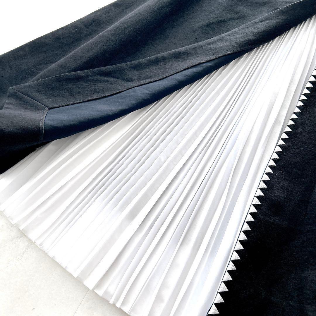 人気✨シートーキョー　ナタリーアシンメトリープリーツスカートバイカラーモノトーン