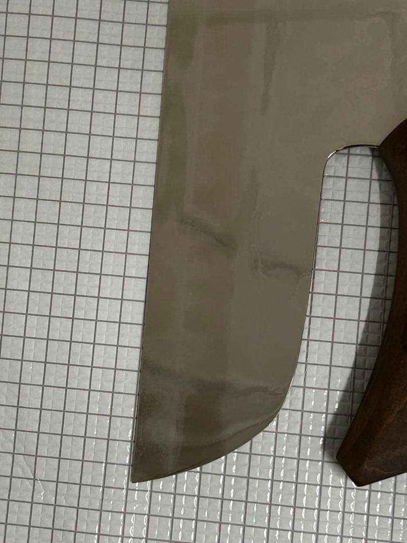 仙助 蕎麦包丁 ダマスカス 鏡面仕上げ 安来鋼青紙二号 330mm 檜茶色曲柄