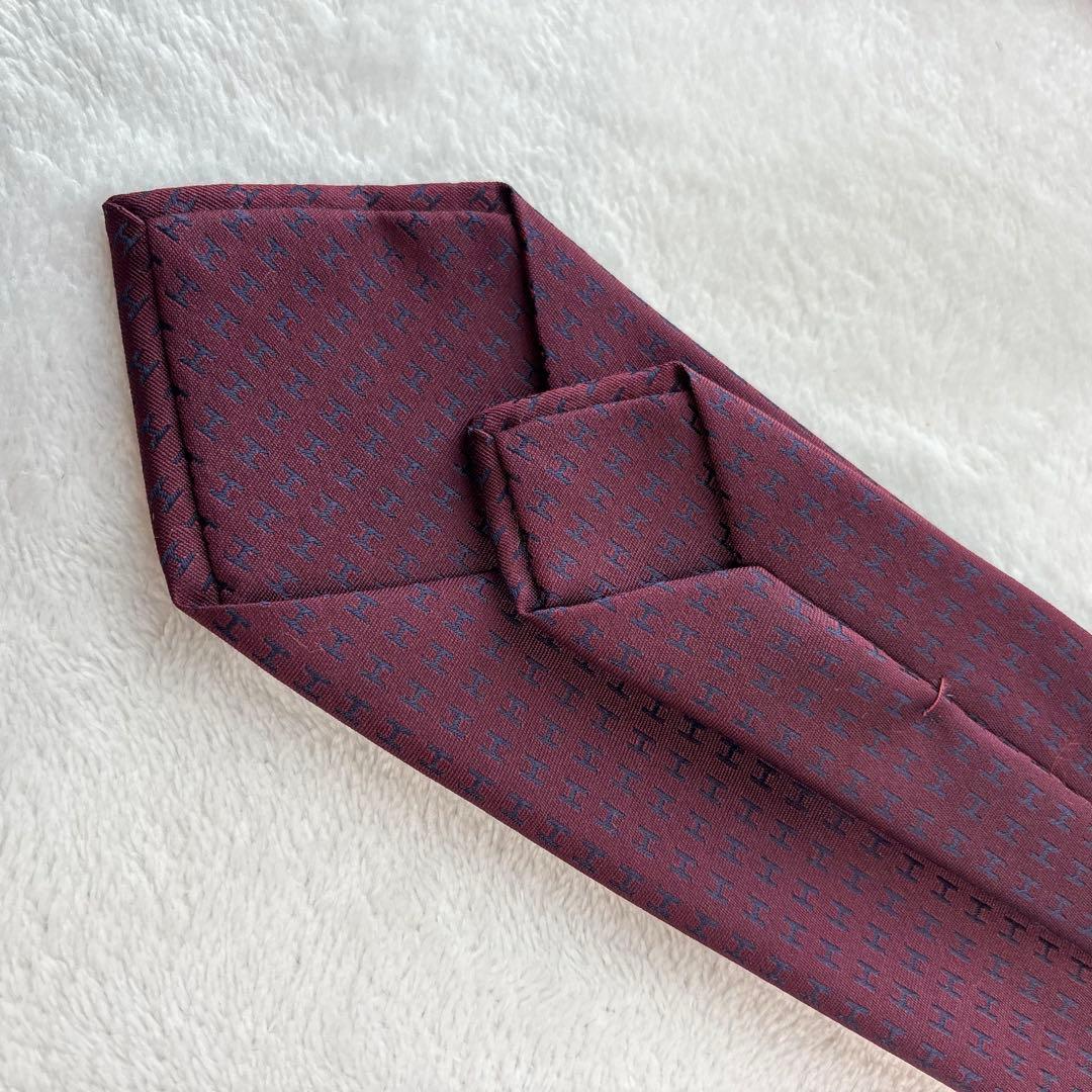 ほぼ未使用✨HERMES エルメス　ネクタイ　高級シルク　H柄 総柄　パープル系