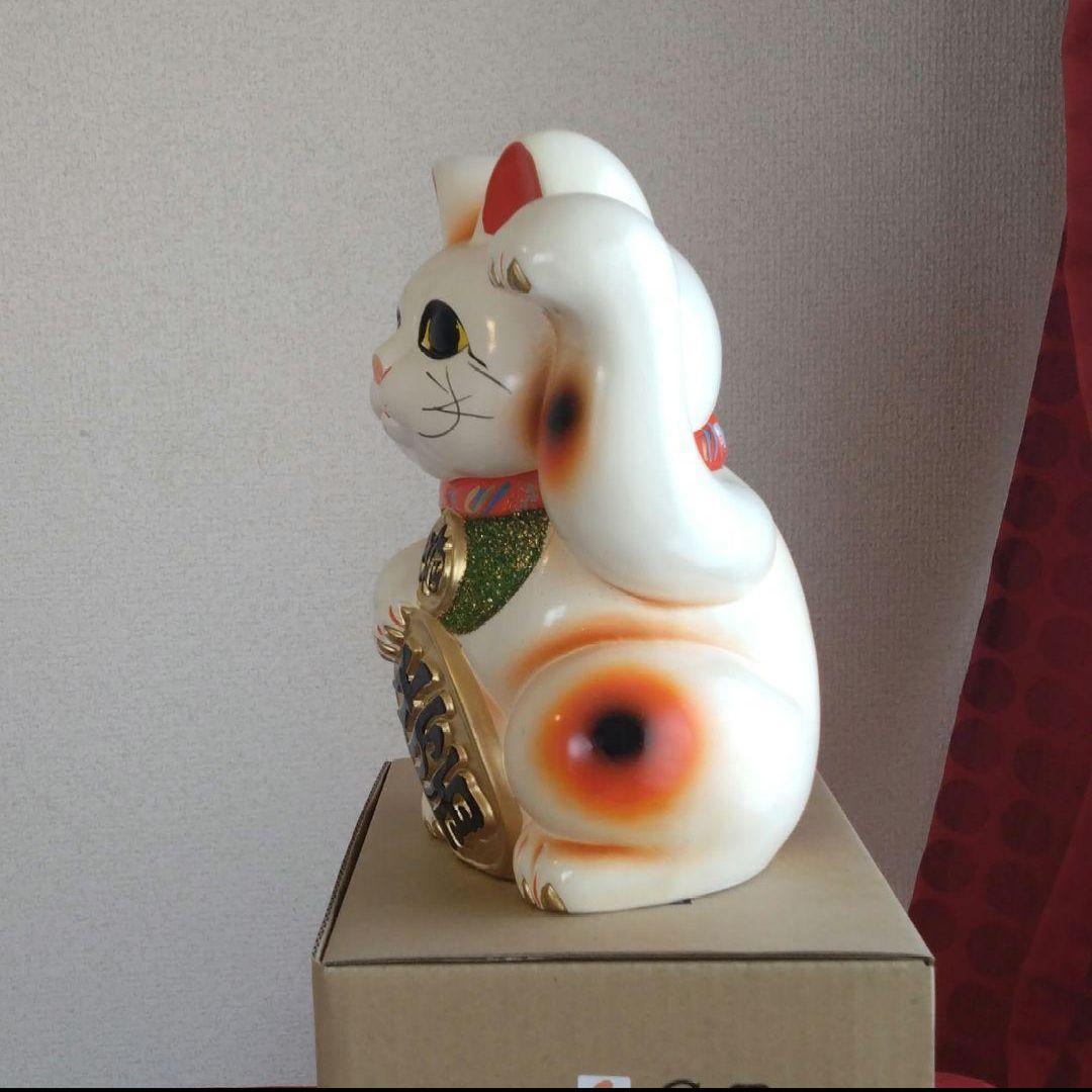 2/8迄特別値引✨人呼び、人気運up招き猫☆白猫左手上げ7号・特別製作希少