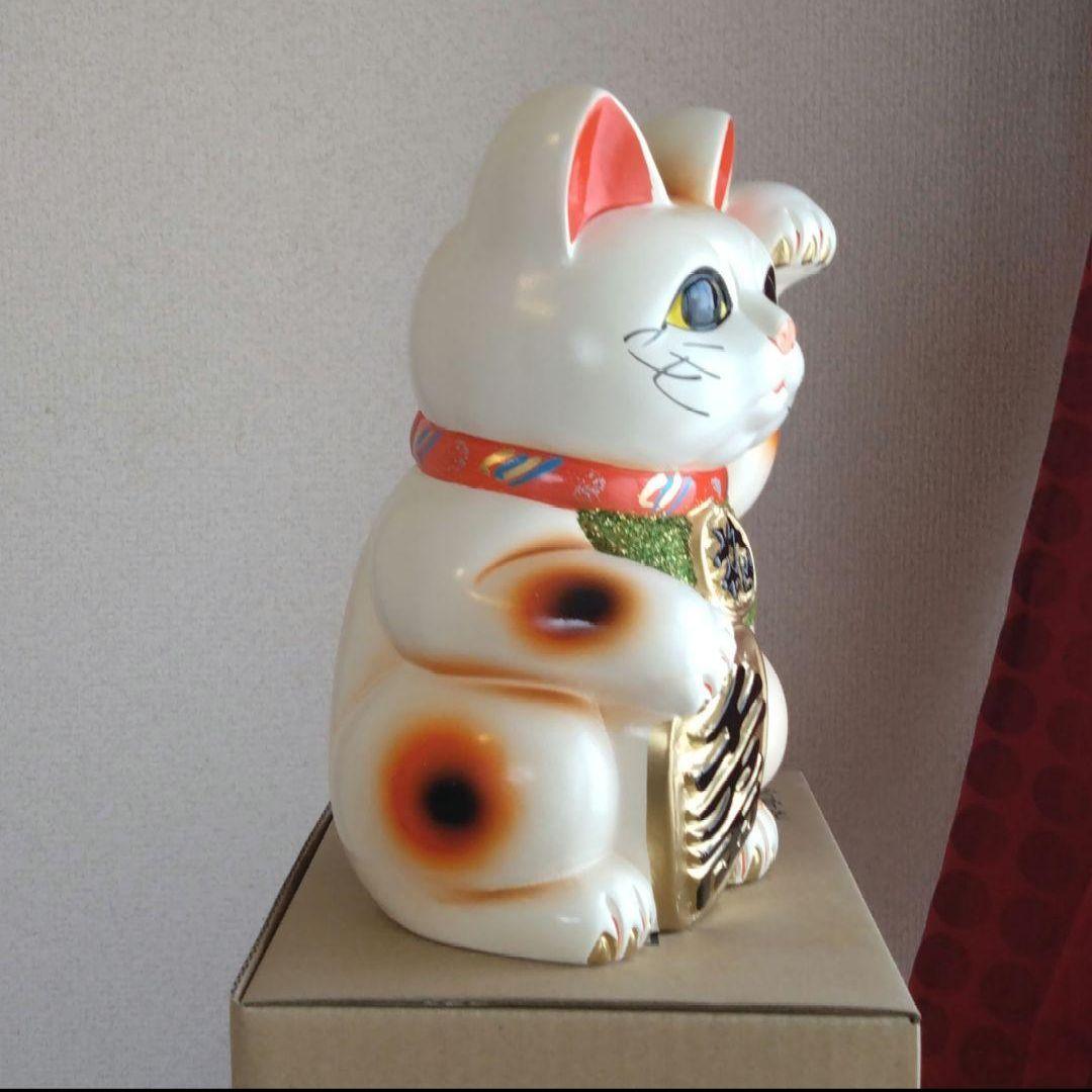 2/8迄特別値引✨人呼び、人気運up招き猫☆白猫左手上げ7号・特別製作希少