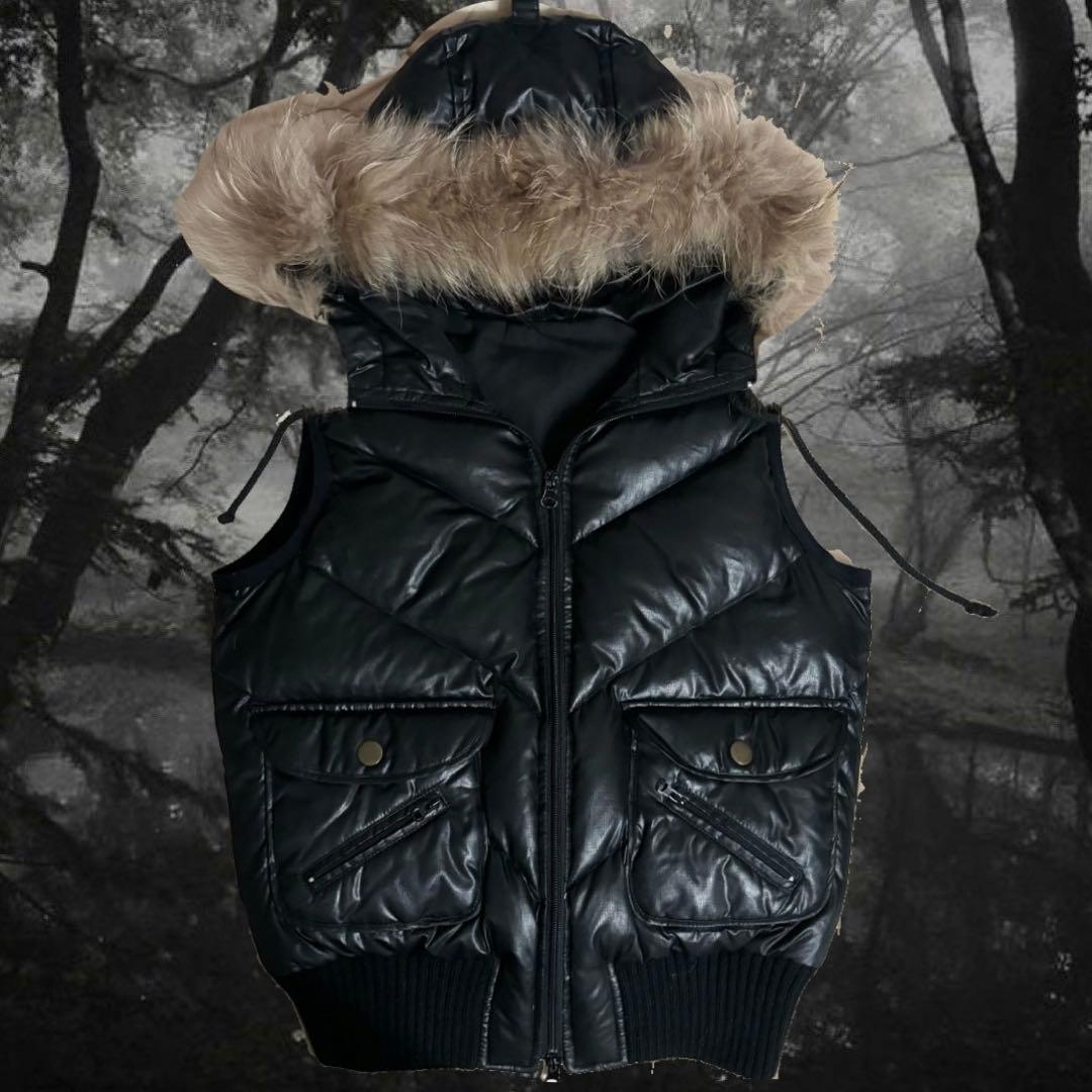 00s Y2K ファーダウンベスト 平成 グランジ ギャル男 お兄系 光沢