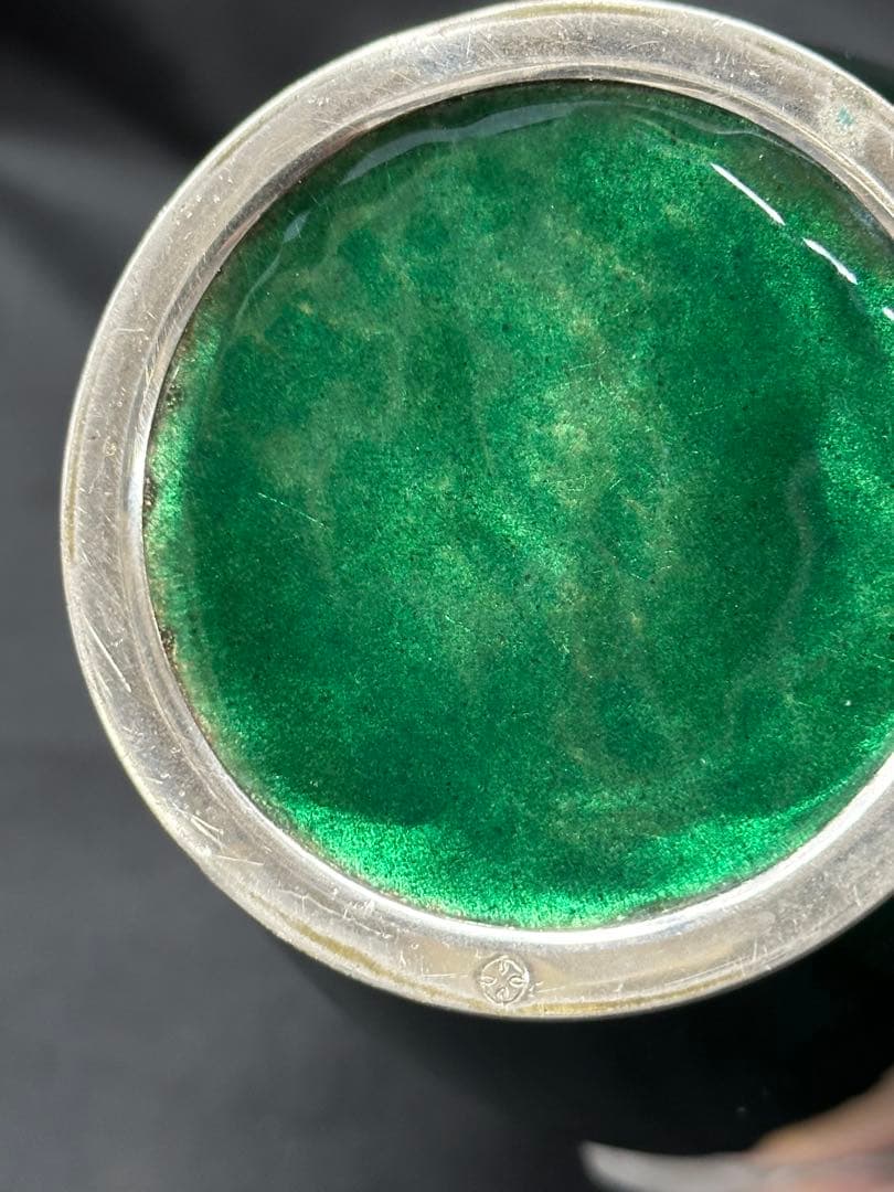 【USED】安藤　七宝　七宝焼　花瓶　壺　花　花柄　緑　グリーン