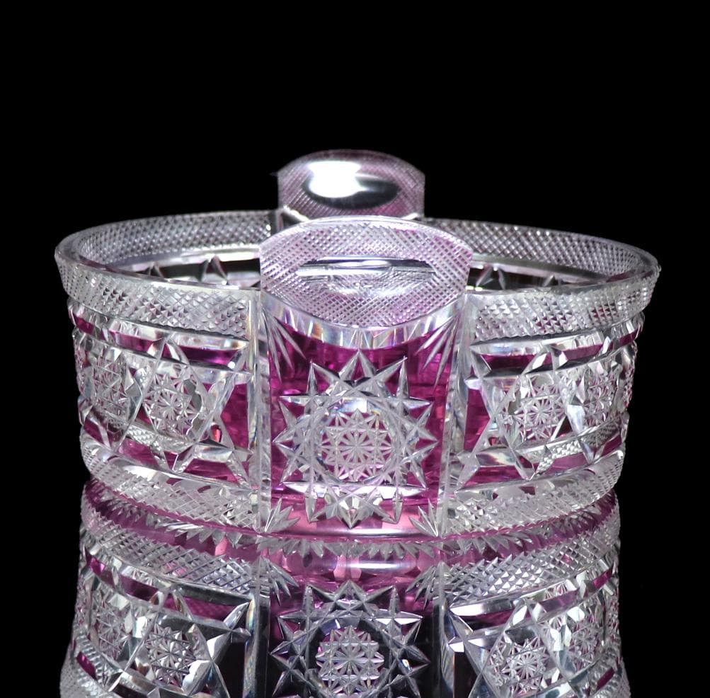 オールド・バカラ 紫色被せ切子装飾 大型鉢 ギヤマン 小物入れ アンティーク