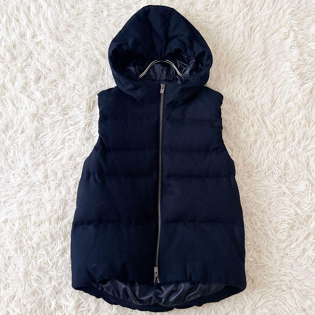 美品✨セオリーリュクス ダウンベスト フード ウール ダブルジップ 濃紺 38
