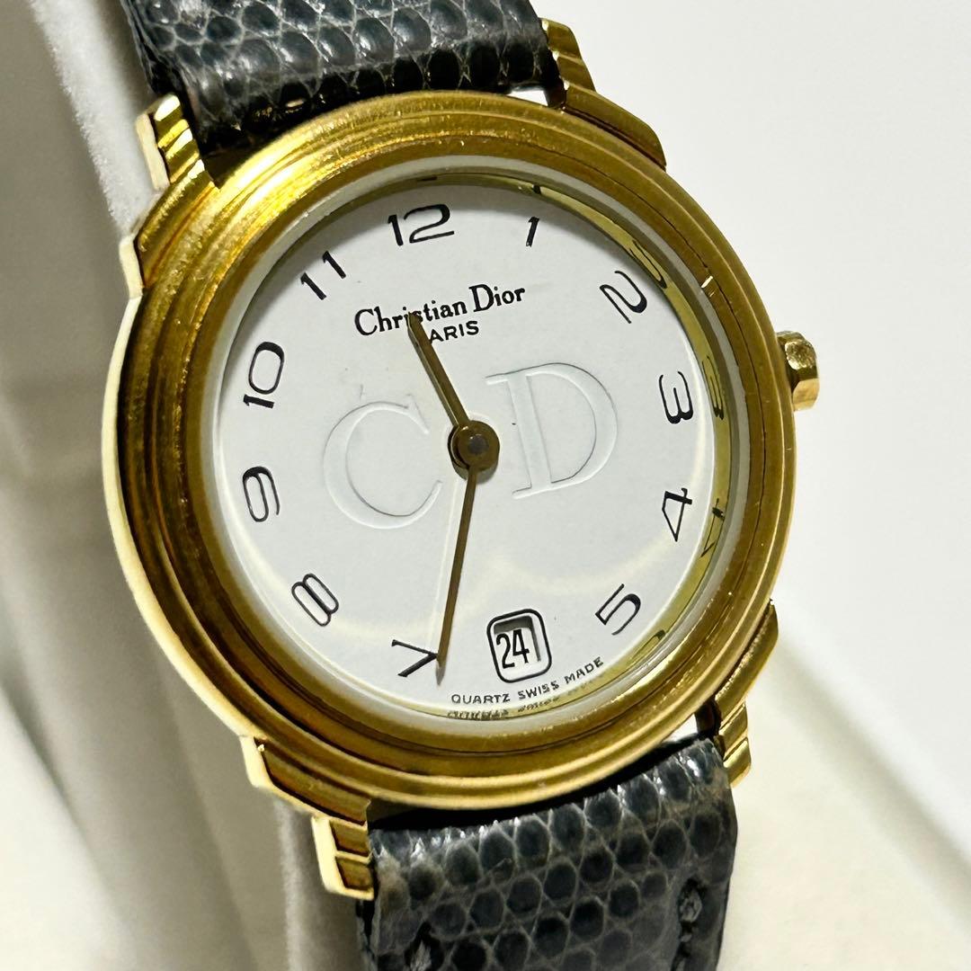 稼働/新品電池 ディオール Dior デイト ラウンド 白文字盤 腕時計