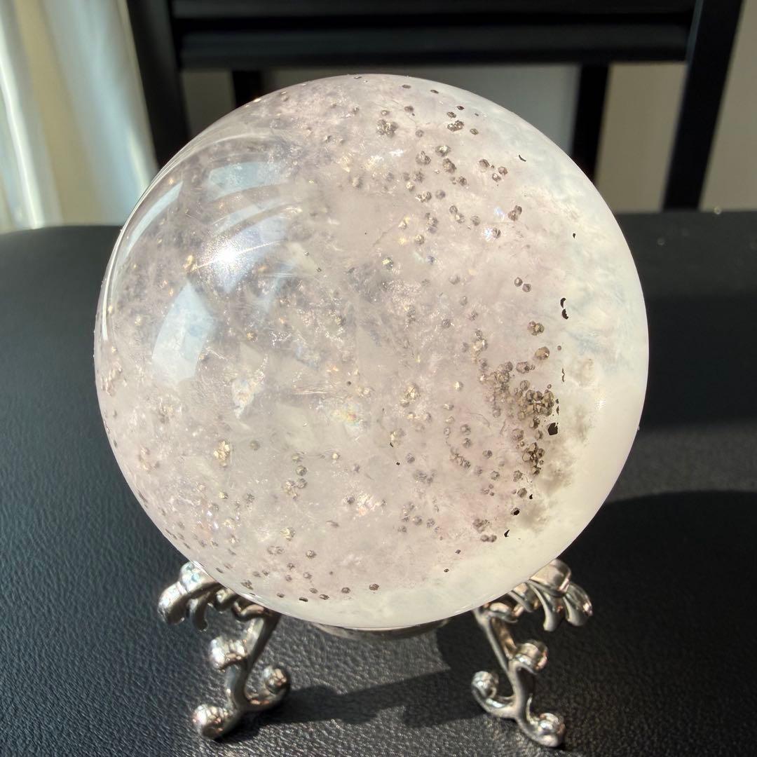 【masa様確認専用】天然石パイライト共生フローライトスフィアNO.021114