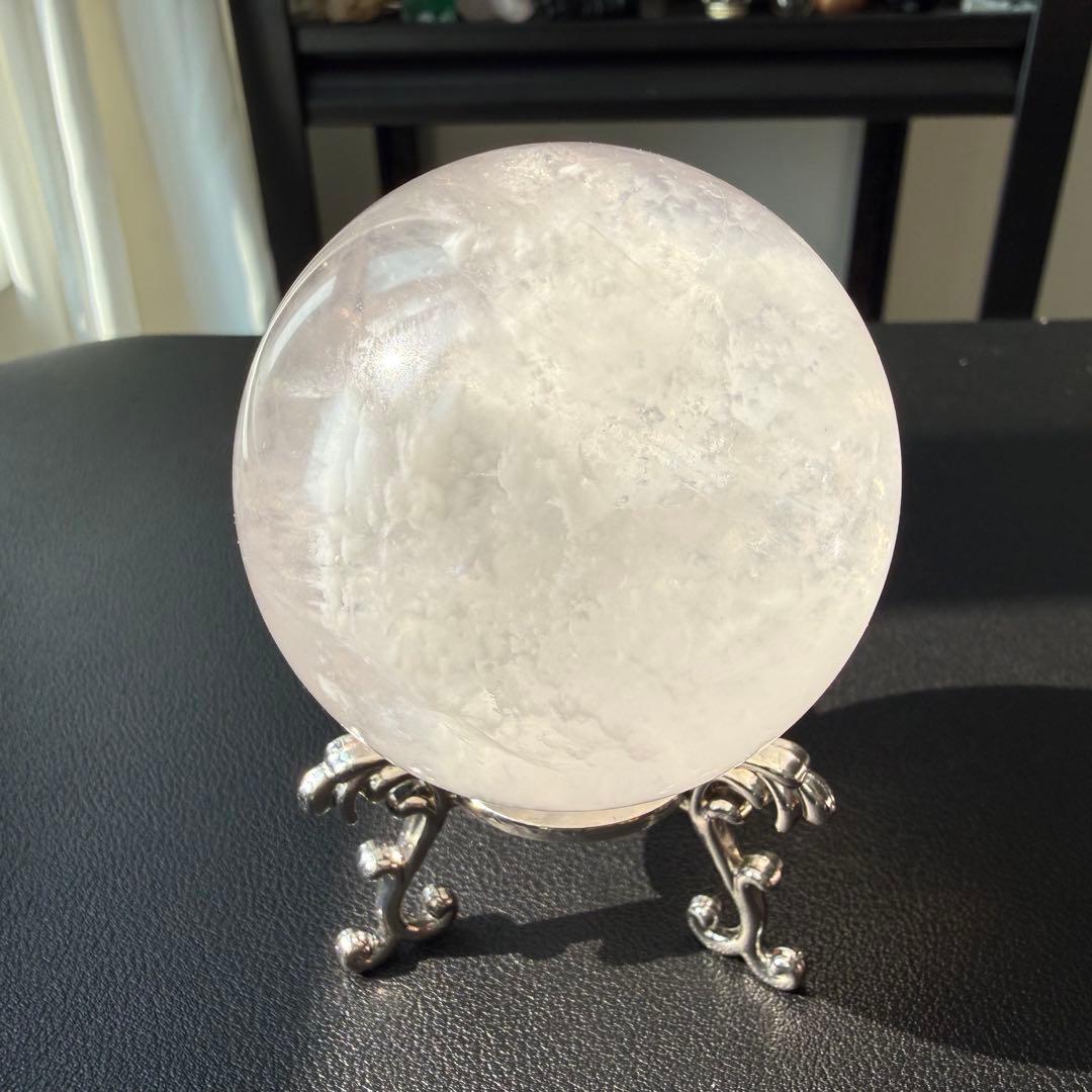 【masa様確認専用】天然石パイライト共生フローライトスフィアNO.021114