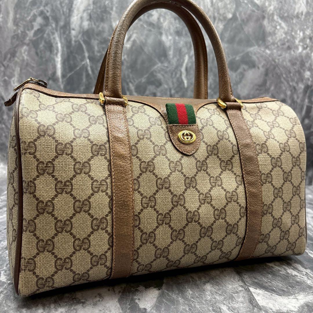 ✨美品✨GUCCI GG シェリーライン ボストンバッグ ベージュ レザー ロゴ