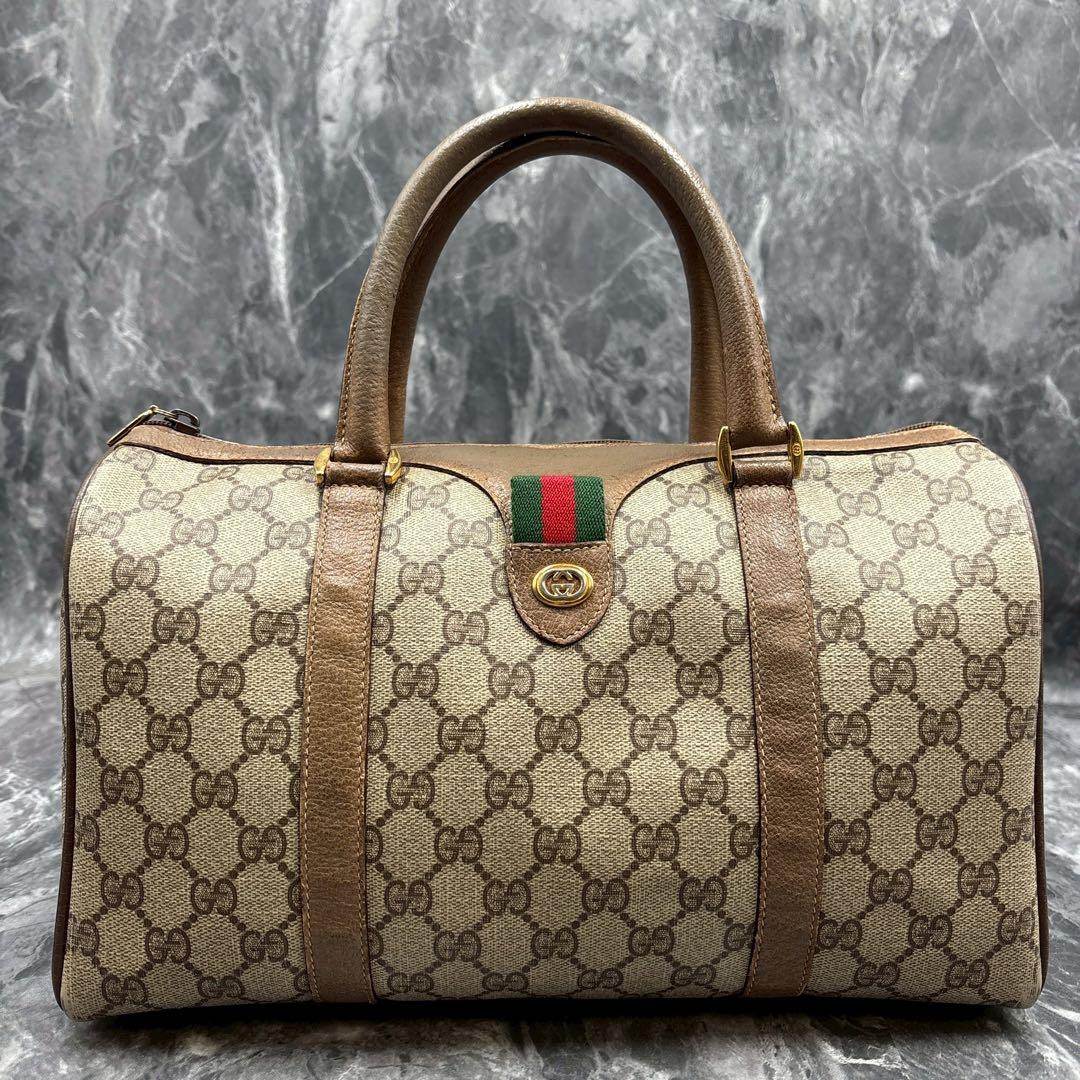 ✨美品✨GUCCI GG シェリーライン ボストンバッグ ベージュ レザー ロゴ