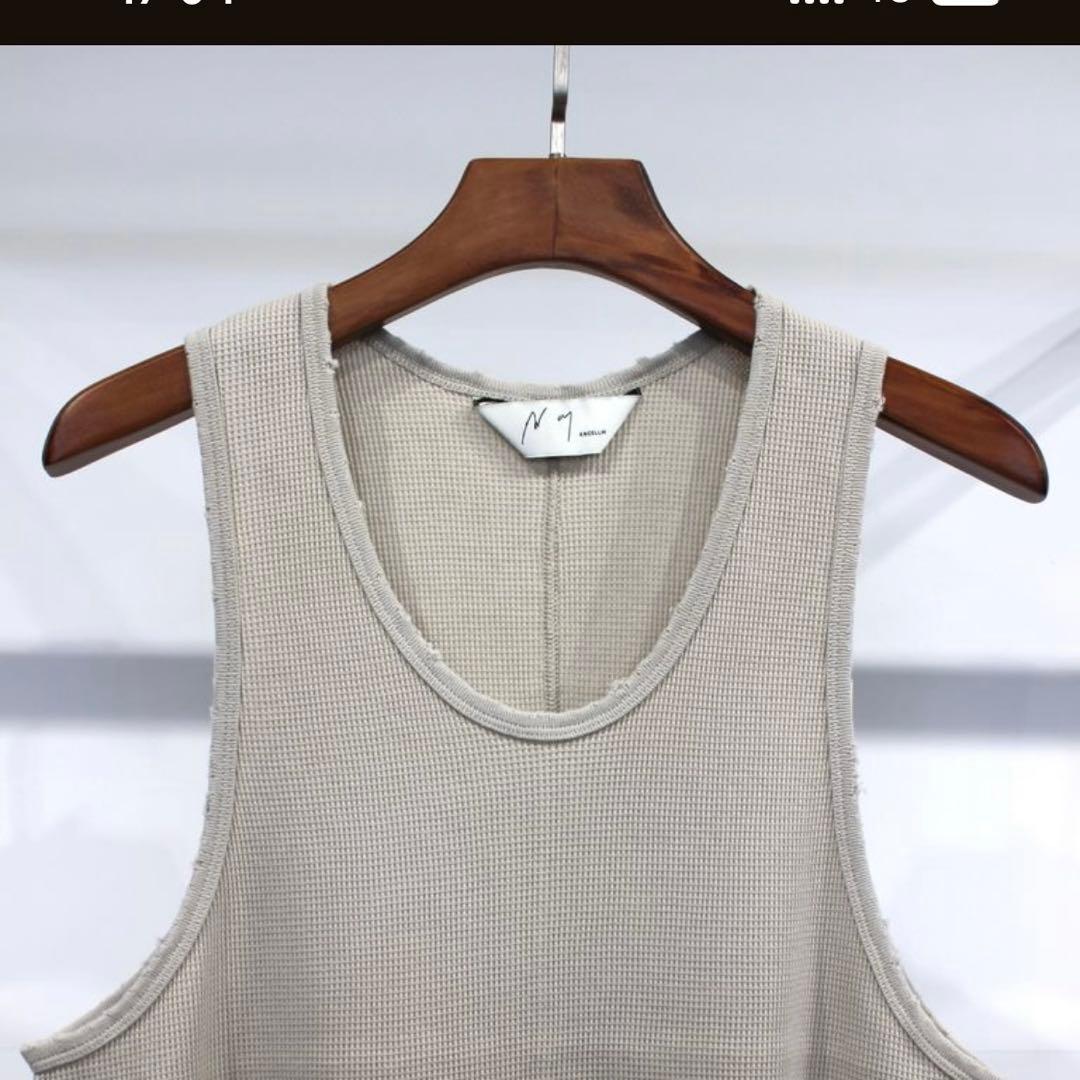 トップス DAMAGE WAFFLE TANK TOP/GREIGE