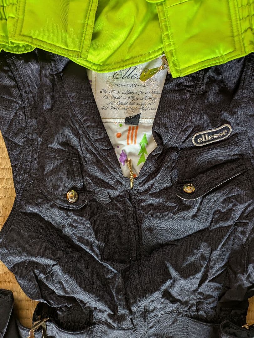 ellesse 蛍光グリーンジャケットと黒オーバーオールセット＆ブーツLEＣＯＱ