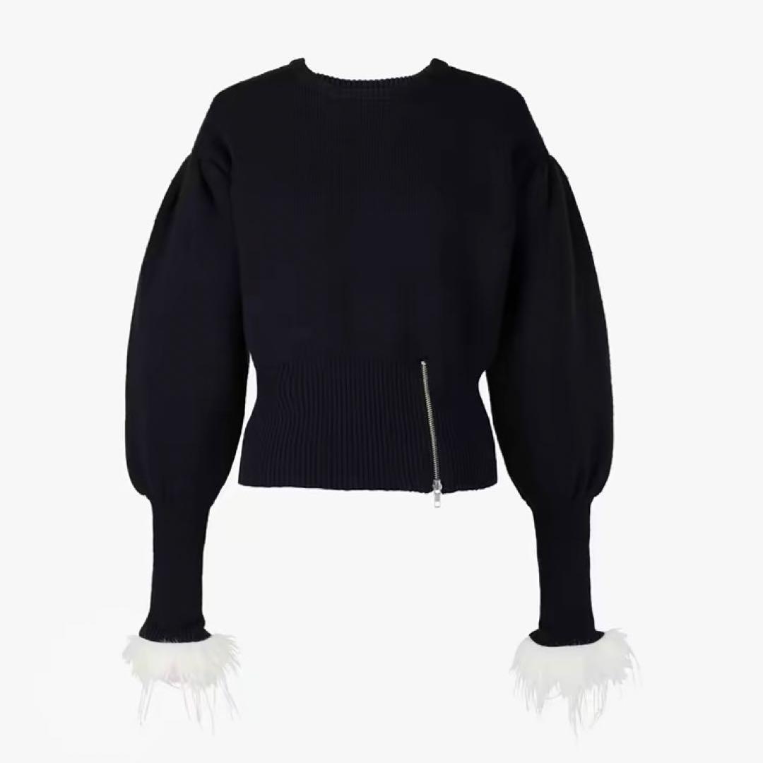 【新品未使用】Bibiy. パフスリーブファーニット ネイビー