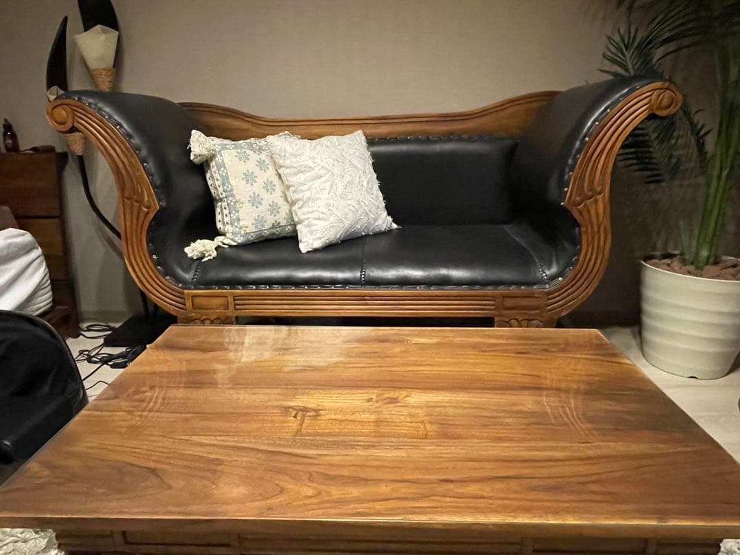 MADURA チークレザーソファ　カリッジマーケット　テーブル　2点セット