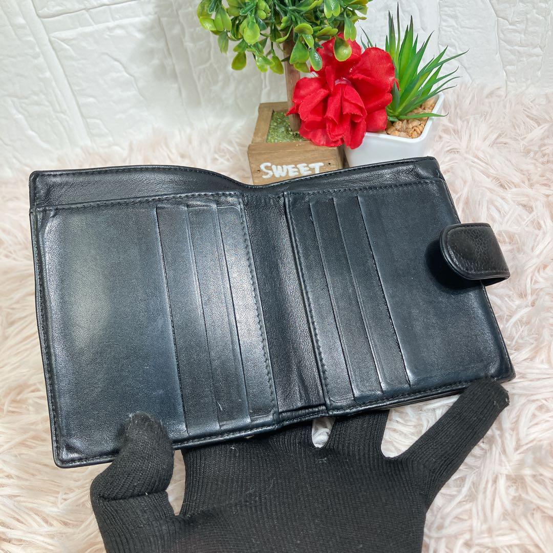 美品 CHANEL 二つ折り財布 ココマーク キャビアスキン レザー Wホック