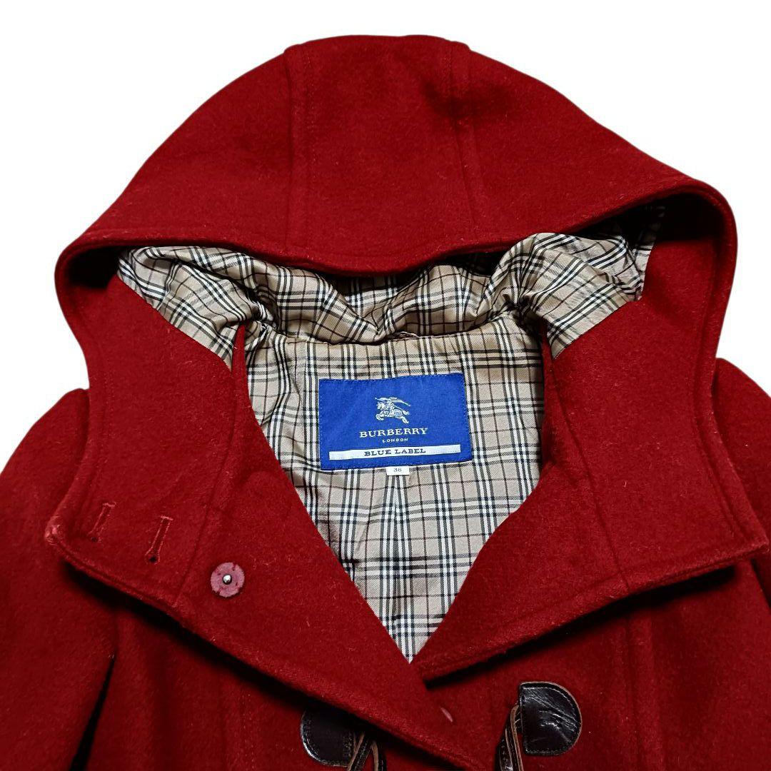 【美品】バーバリーブルーレーベル ダッフルコート ノバチェック レッド 38