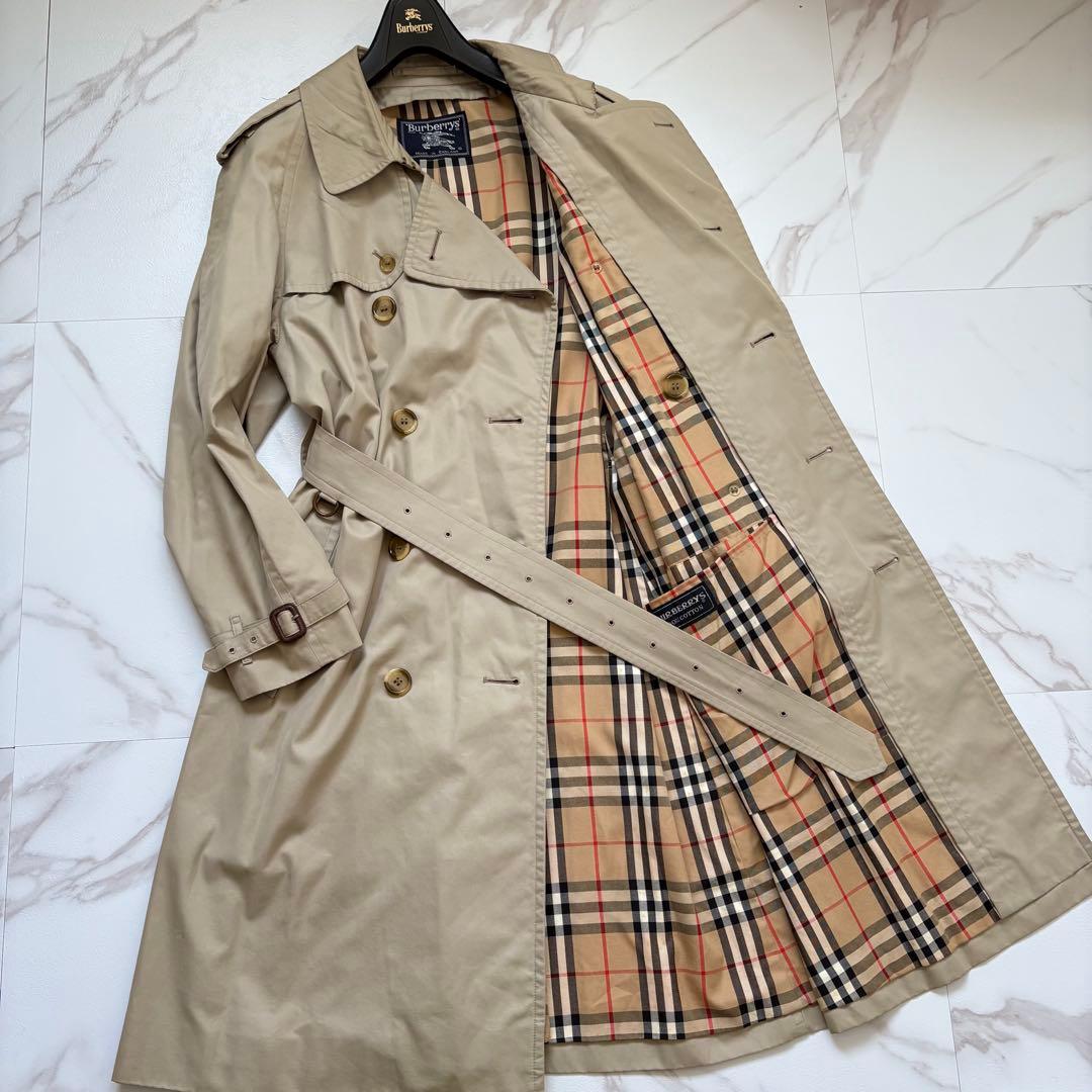 90s◆美品 BURBERRY ベルト付 トレンチコート カーキ ロング L