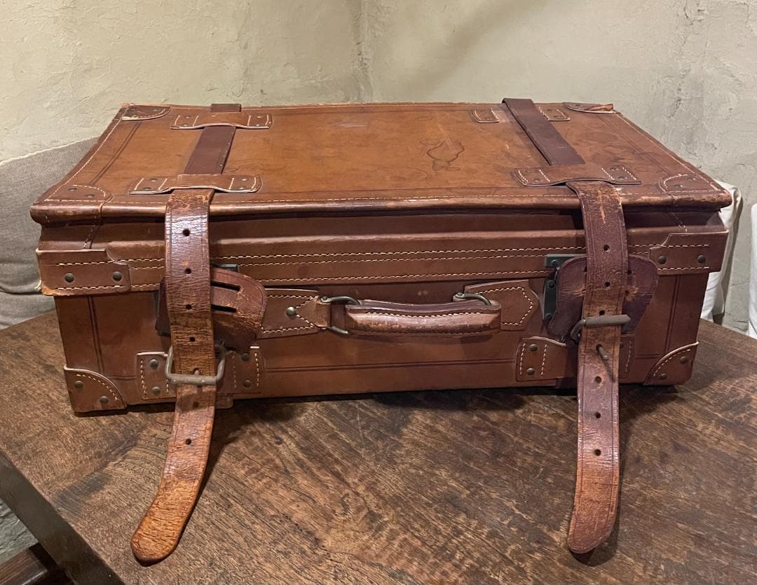 アンティーク レザー トランク 本革 特大 ヌメ革 キャメル キャリー ケース