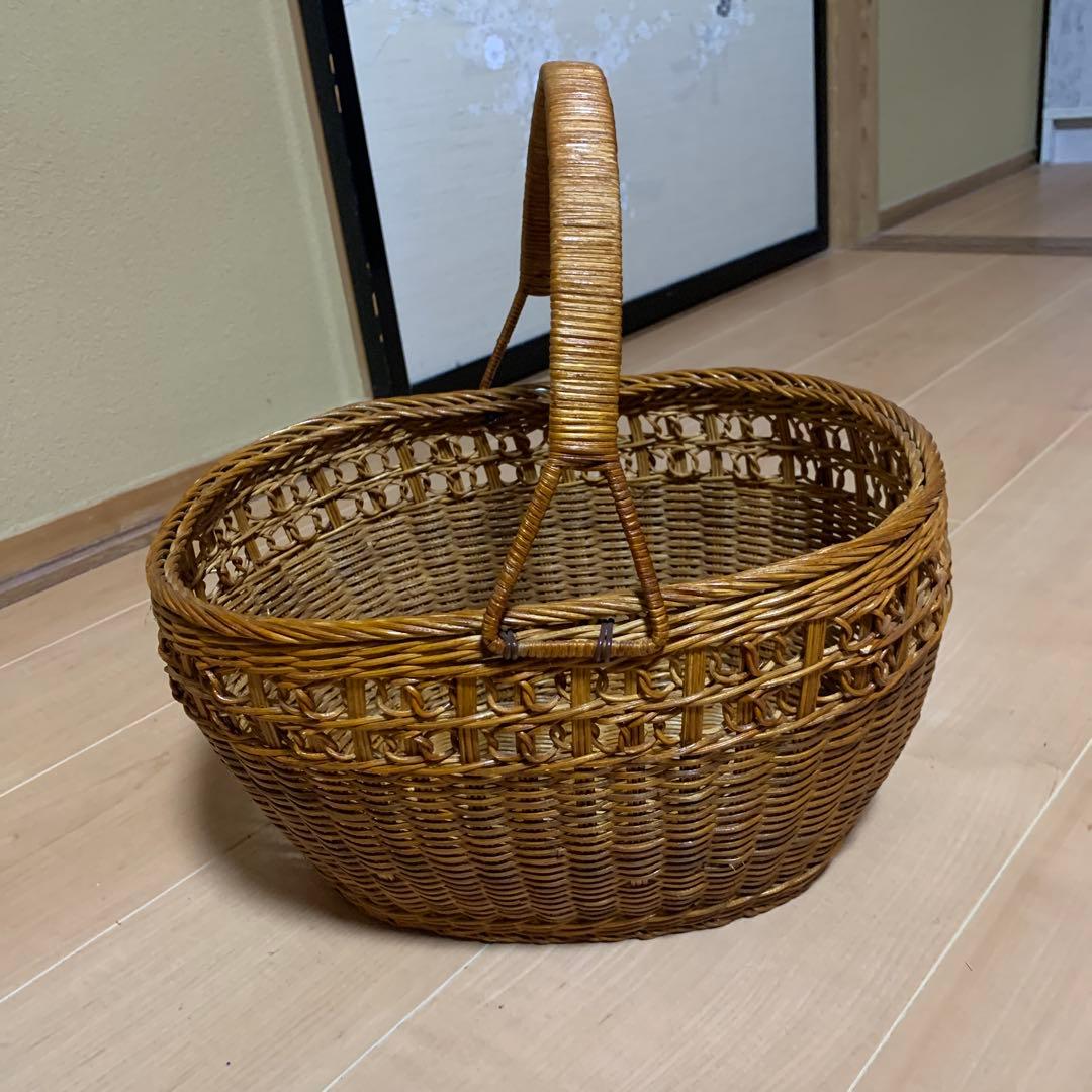 買い物かご 籐　ラタン　昭和レトロ